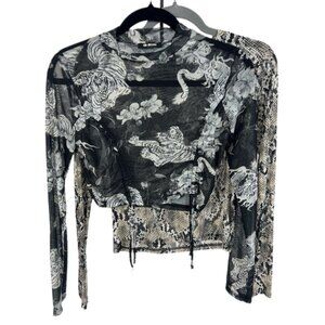 Mesh Snakeskin & Tiger Print Long Sleeve Crop Top Bundle